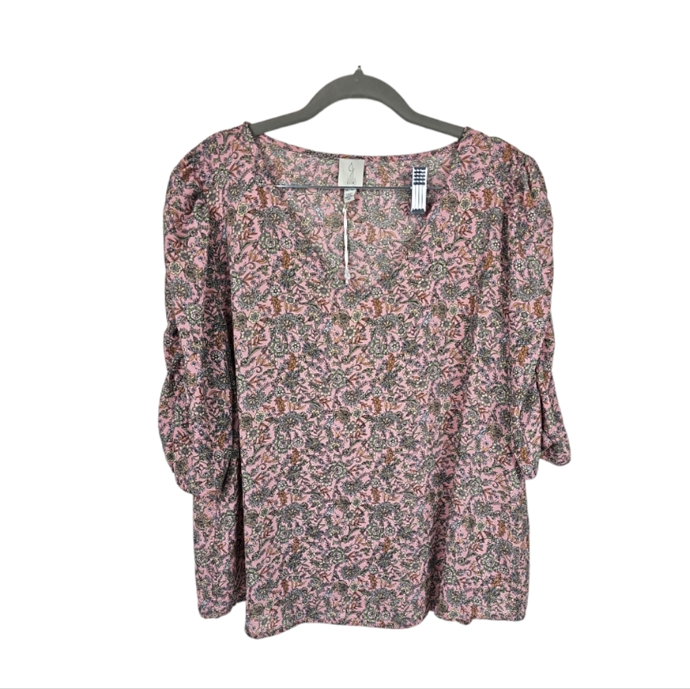 🌞NWT J Joie Floral Ruched Short Sleeve Blouse Size XL